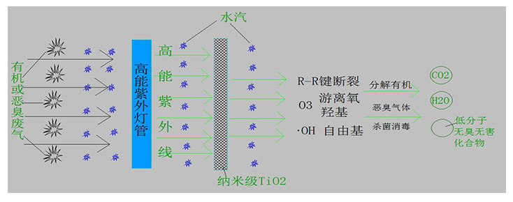 圖為光催化氧化除臭設備的工藝原理